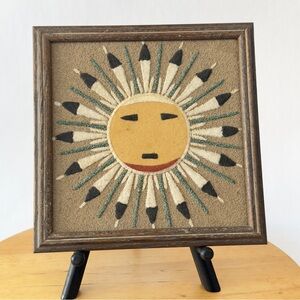 Framed Native American Navajo Sun Sand Painting Sun & Eagle for Healing of Child
